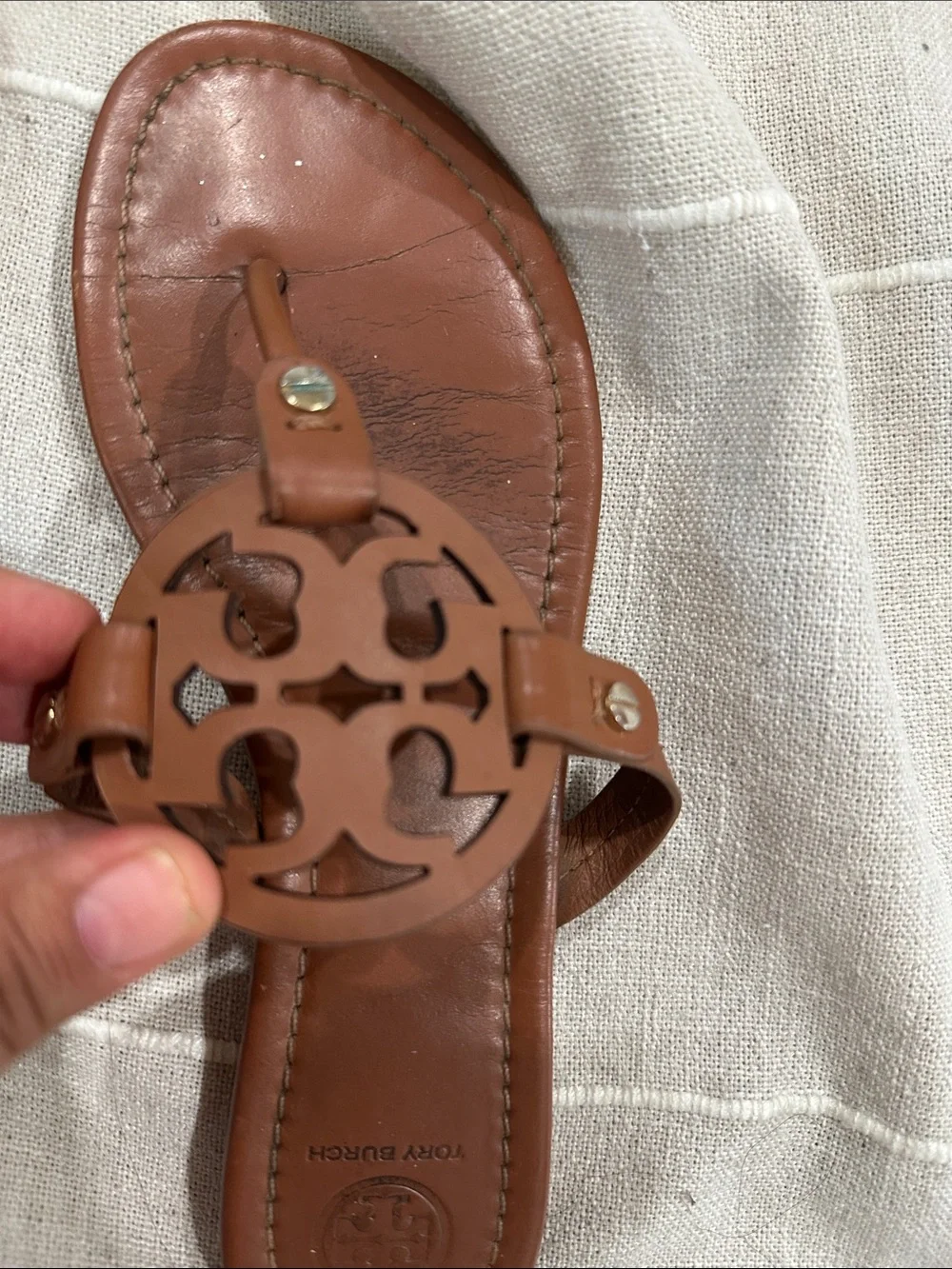 Tory Burch Tan Miller Logo Thong Sandals